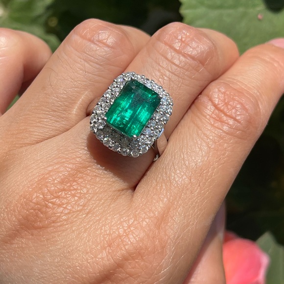 Emerald Diamond Ring Pendant 2way 18k white gold - Picture 4 of 5